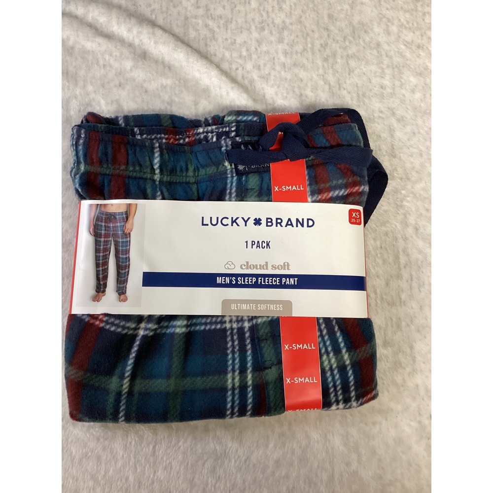 Lucky Brand‎ Mens Cloud Soft Sleep Fleece Pajama Pants Plaid Blue Red XS NEW